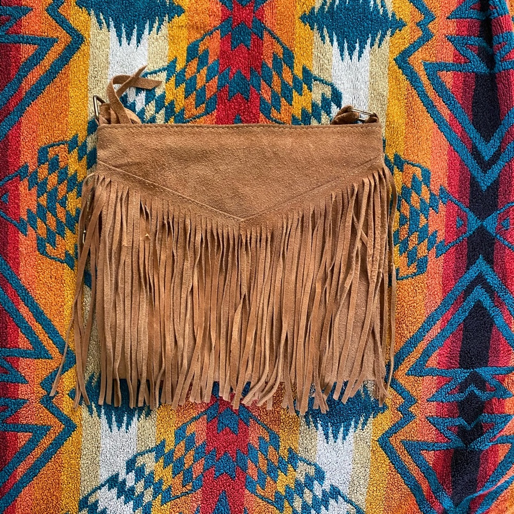 Brown/ tan suede fringe crossbody purse